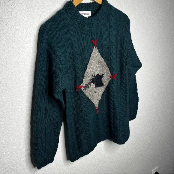 Vintage Scottie Dog Sweater Cable Knit Holiday Pullover Size Small 100% Wool S - Picture 8 of 8